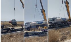 Devrilen akaryakıt yüklü tanker kaldırıldı, yol yeniden trafiğe açıldı