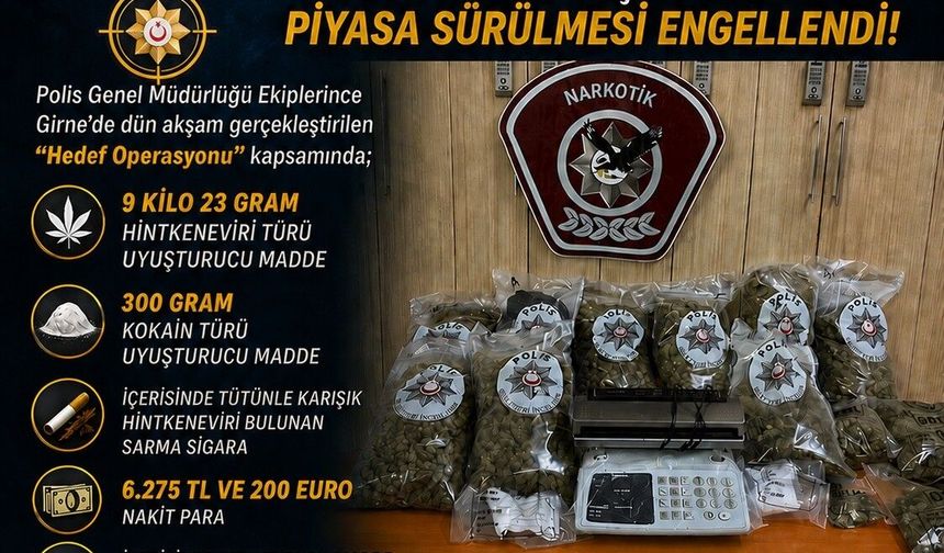 Girne'de 9 kilodan fazla uyuşturucu ile nakit para ele geçirildi, iki tutuklu